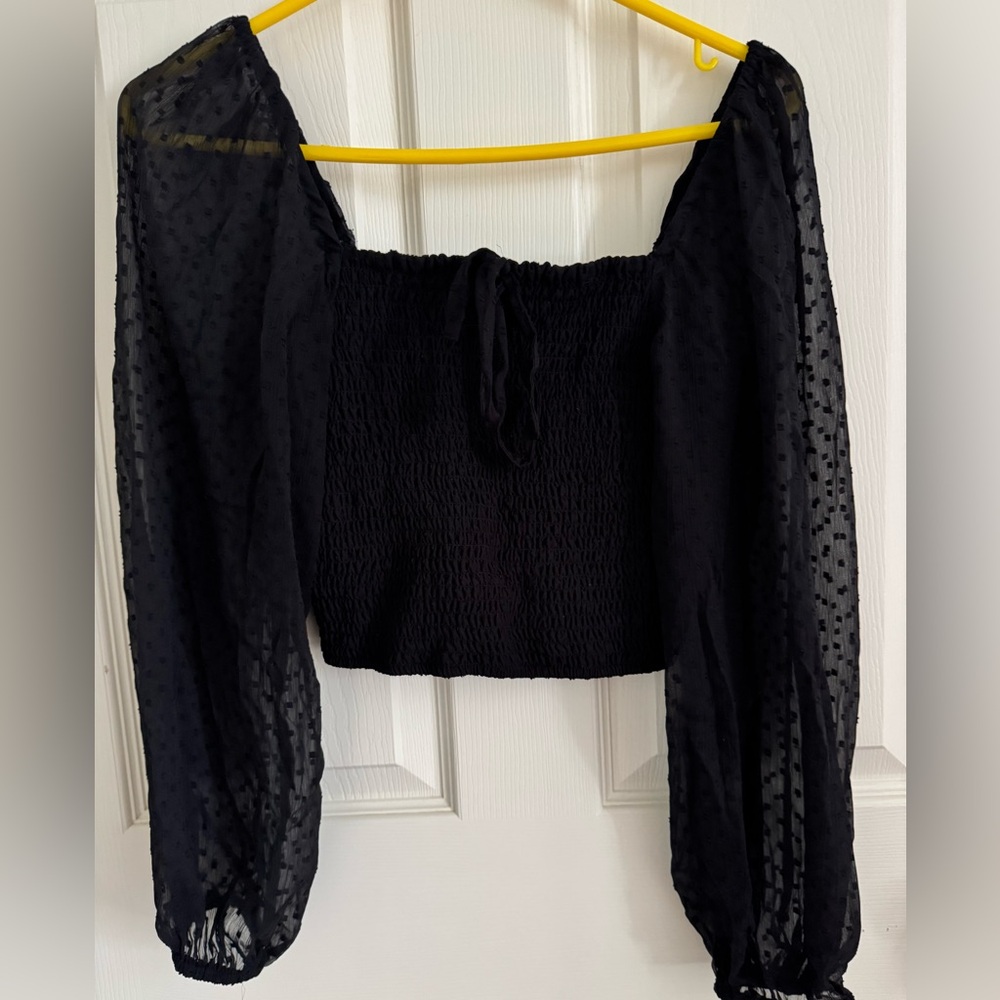Chic Black Sheer Sleeve Blouse